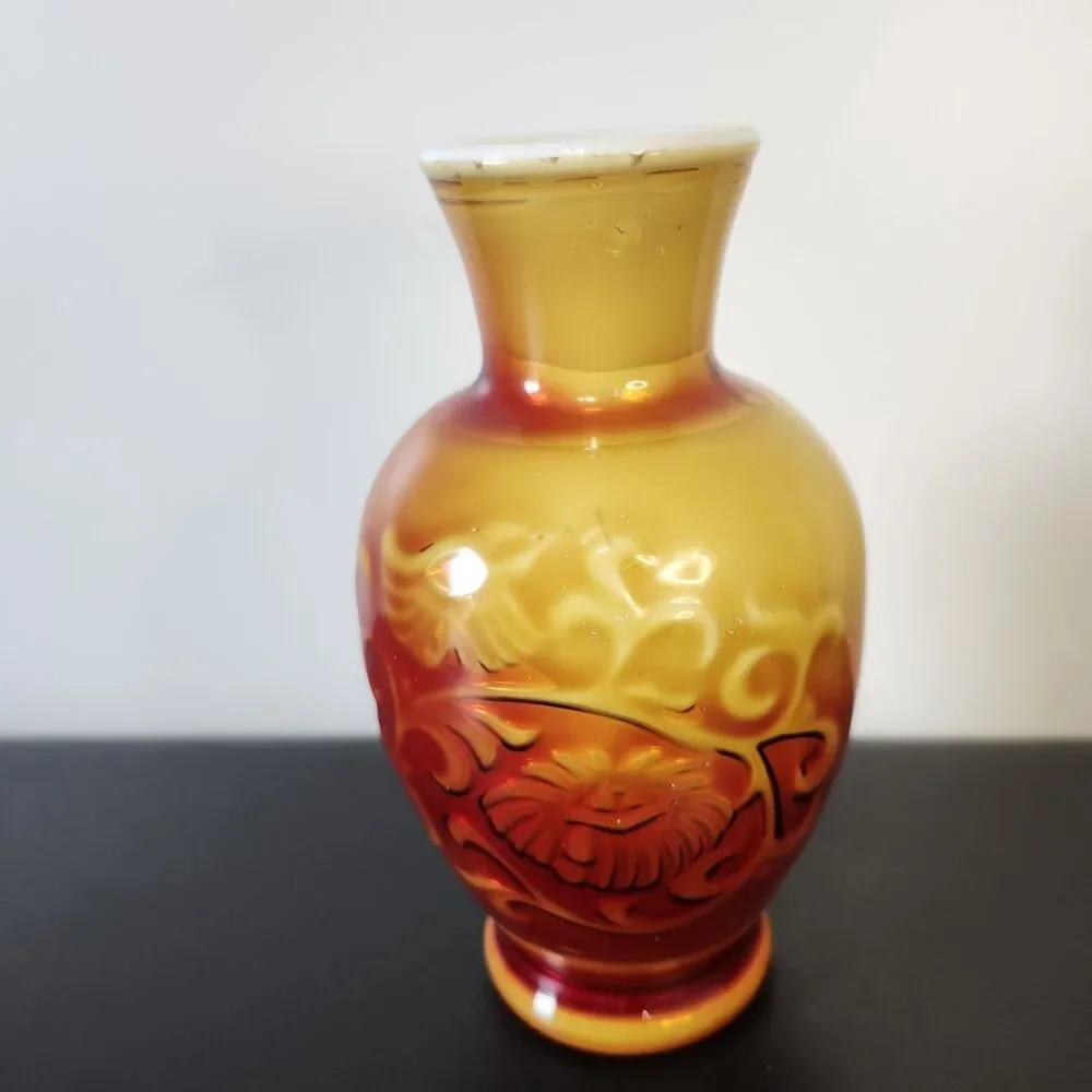 Vtg 1981 Avon Spring Bouquet Vase Red Orange Amberina Glass Hogwarts Witchy Deco